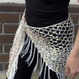 Elegant Crotchet Fringe Sequin Wrap Skirt / Shawl